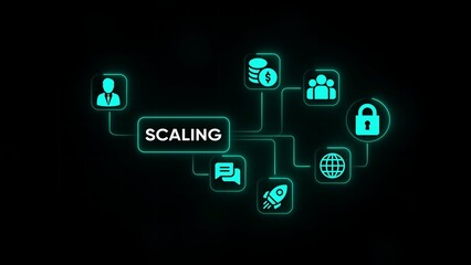 Fototapeta premium Scaling concept with interconnected icons for business growth and development on a dark background image
