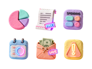 Finance Icons: A vibrant assortment of financial concept icons, each meticulously designed to represent aspects of financial planning, spending, and saving.
