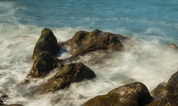 Surf, lava rocks, west coast, Adeje, Tenerife, Canary Islands, Spain