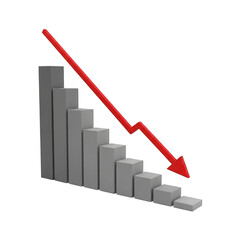 3d bar chart showing financial decline with red arrow isolated on transparent background