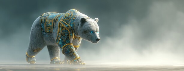 A polar bear adorned in vibrant armor.
