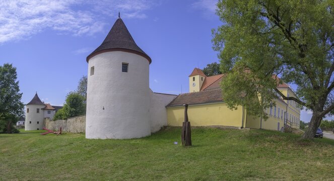 Towers of the fortified village, Žumberk u Nov&yacute;ch Hradů, South Bohemia, Czech Republic
