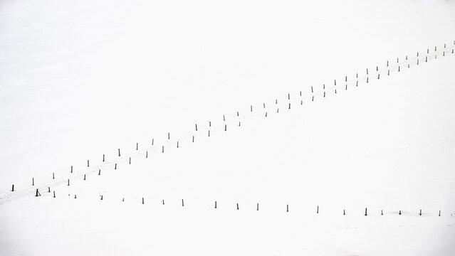 Snow-covered meadow with poles, Berlinger K&ouml;pfle, Ritzlern Kleinwalsertal, Vorarlberg, Austria