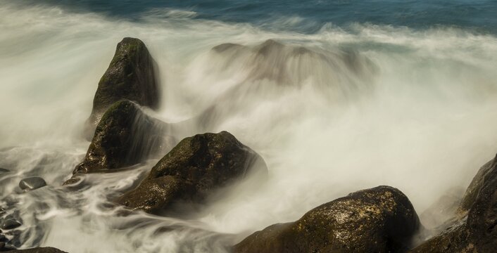Surf, lava rocks, west coast, Adeje, Tenerife, Canary Islands, Spain