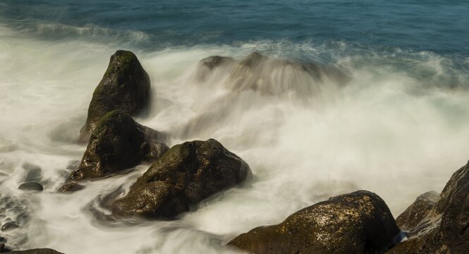Surf, lava rocks, west coast, Adeje, Tenerife, Canary Islands, Spain