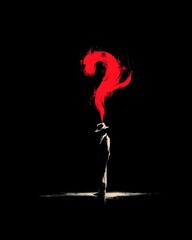 Mystery figure with a question mark in darkness.