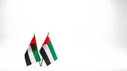 Two small flags of the united arab emirates displayed on a white background