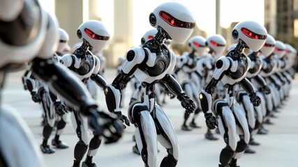 Concept of futuristic battle between transformer robots using advanced future weapons, dynamic science fiction scene, copy space - Powered by Adobe