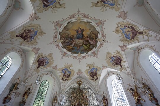 Interior view with ceiling painting St. Maria Loretto Chapel, Oberstdorf, Oberallg&auml;u, Allg&auml;u, Bavaria, Germany