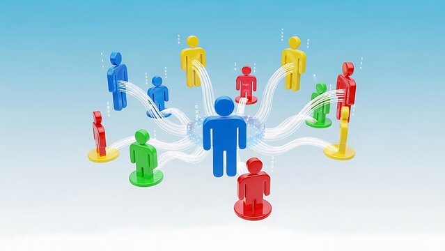 Centralized network hub connecting diverse user groups through digital data streams illustrating global communication and social media connectivity concepts - Powered by Adobe