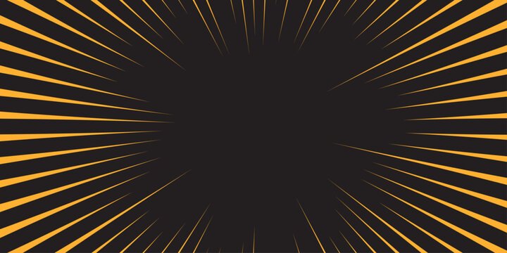 Vector realistic illustration of radial neon yellow lines glowing in darkness, energy burst, anime hero motion speed, manga design element. Abstract gold light motion speed zoom dynamic. 