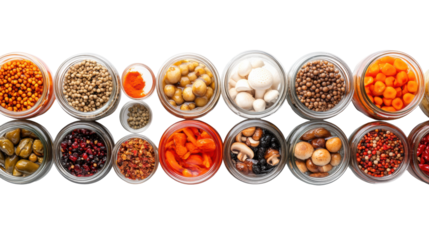 Assorted Bottled Mushrooms on Transparent Background