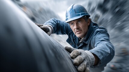 Skilled laborer tackles a demanding job, focused on overcoming obstacles in a dynamic construction landscape