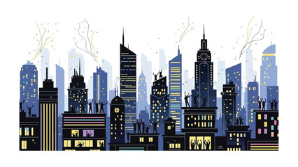 Naklejka premium Skyline Silhouette: A stunning skyline silhouette showcases the majestic architecture of a bustling metropolis, illustrating urban life.