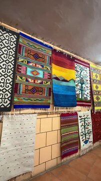 Traditional Indigenous Oaxacan Rugs Displayed on a Wall (Mitla, Oaxaca, Mexico)