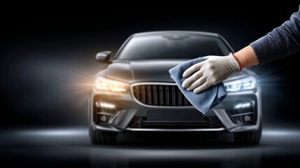 A technician meticulously polishes a sleek luxury car, showcasing attention to detail in a polished workshop setting