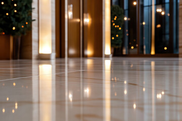 A bright setting showcasing modern decor with reflective surfaces and soft lighting, creating a luxurious and inviting ambiance perfect for holiday celebrations and gatherings.