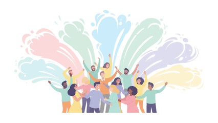 Vibrant Celebration: A joyful group of diverse individuals celebrates an exciting moment, surrounded by a burst of colorful energy.