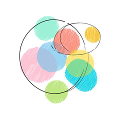 Abstract colorful circles and outlines in playful sketch style  