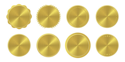 Set of eight shiny gold medals or seals with different decorations