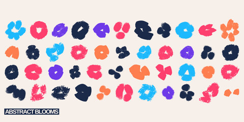 High-quality vector set of abstract floral shapes with textured strokes. Flowers. Perfect for patterns, packaging design, branding, backgrounds, social media graphics, print templates