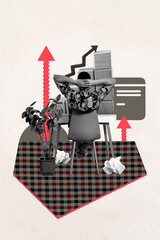 Vertical 3d pop trendy collage photo of anonym businessman sit workplace office cube ladder arrow development aim achievement