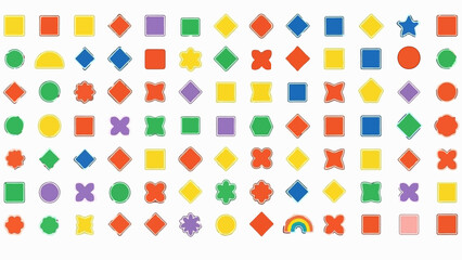 Colorful set of flat geometric shapes vector collection. Simple figures seamless pattern background.