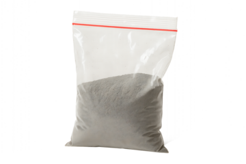 Zip-lock bag with grey powder isolated on transparent background