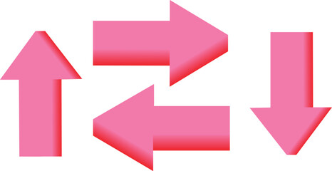 Four bright pink 3d arrows pointing up down left and right illustrating direction and movement.