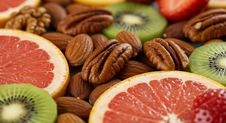 Healthy Food Background with Fruits and Nuts