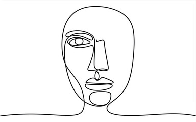 A minimalist single-line drawing illustrating an abstract portrait of a human face