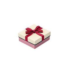 Obraz premium Cream and pink gift box with textured surface and red ribbon bow, isolated on transparency background, perfect for celebrations, birthdays, or romantic occasions, evoking happiness and surprise