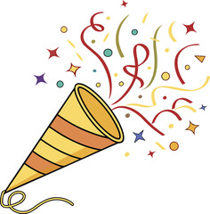 A colorful party popper with confetti explosion of joy