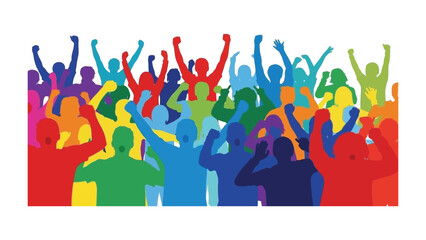 Colorful Crowd Celebrating: A vibrant and diverse group of individuals come together, unified in a shared expression of joy, enthusiasm, and celebration.