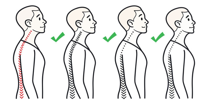 Progression of good posture from bad to correct back