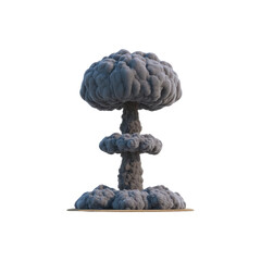 Mushroom cloud explosion, large gray smoke rising, dramatic and powerful, isolated on transparency background, symbolizing destruction and danger, intense energy release