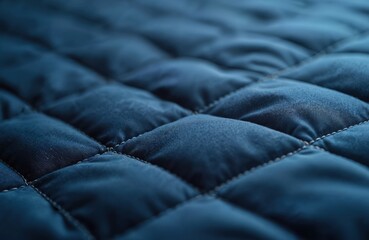 Naklejka premium Close up of quilted navy blue fabric. The texture shows diamond patterns sewn with white thread. Soft material creates a cozy feel, perfect for blankets and upholstery.