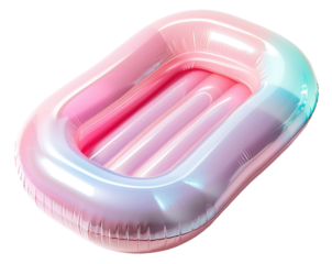 This cut out shows a pool lounger made of glossy vinyl. The colorful design makes it suitable for summer days spent by the pool or beach. Perfect for sunbathing and lounging