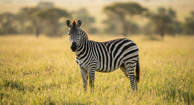 Zebra standing in savanna field