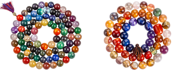  -  Colorful Gemstone Mala Beads in Circular Shape, Top-Down View, Isolated