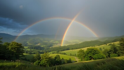 Naklejka premium A beautiful rainbow in magnificent nature