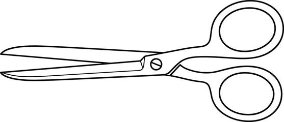 Clean vector illustration of sharp metal blades and finger loops on an opened pair of shears, isolated on a clean white background.