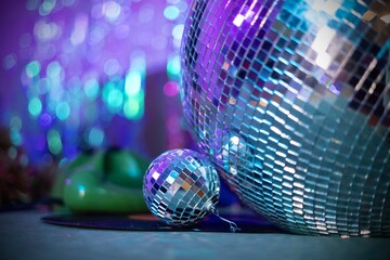 blue disco ball big and smaller party invitation