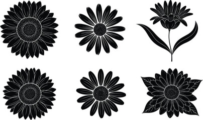 Fototapeta premium Large Silhouette Vector Collection of Assorted Flowers, Branches, and Botanical Leaf Elements
