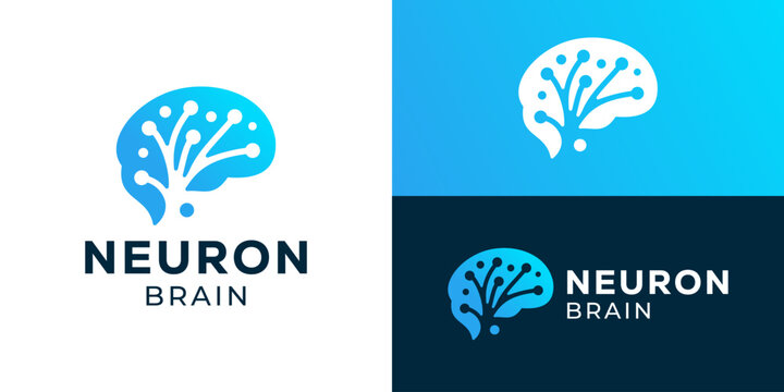 Creative modern neurology brain logo template. Brain with abstract neuron or dot connection logo design vector illustration.