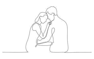 Minimalist one-line art showing a man and a woman embracing in a gesture of love and support