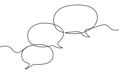 Continuous line art of three speech bubbles representing communication