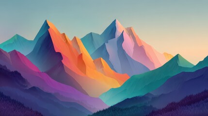 Sunset-infused mountain range artwork with bold color blocks for background