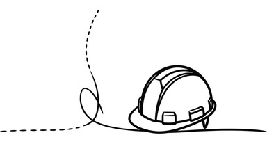 A continuous line art drawing of a hard hat, symbolizing safety and construction