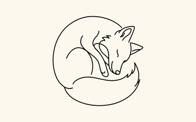 Sleeping fox illustration in simple line art